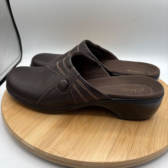 Clarks 35325 Womens size 10 Brown Leather Slip-On Mules comfort cushioned - Picture 4 of 8